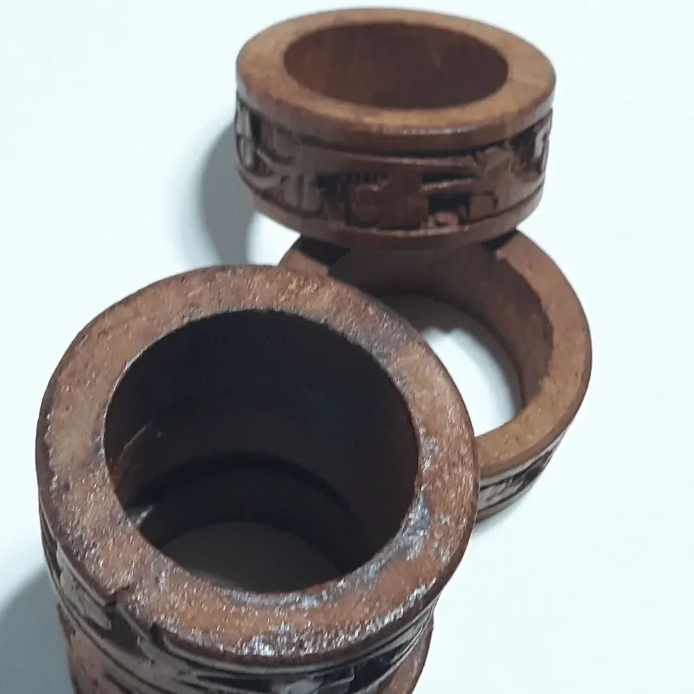 6pc Beautiful Boho Hand Carved Wooden Napkin Rings Holders Flowers Leaves